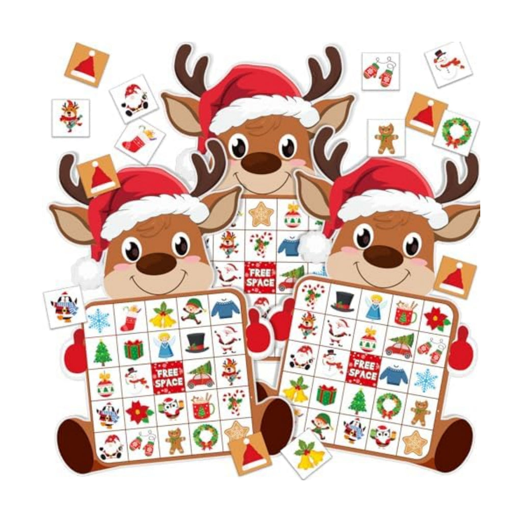 Blosssound Reindeer Christmas Bingo 24 Players, Party Game with Chips