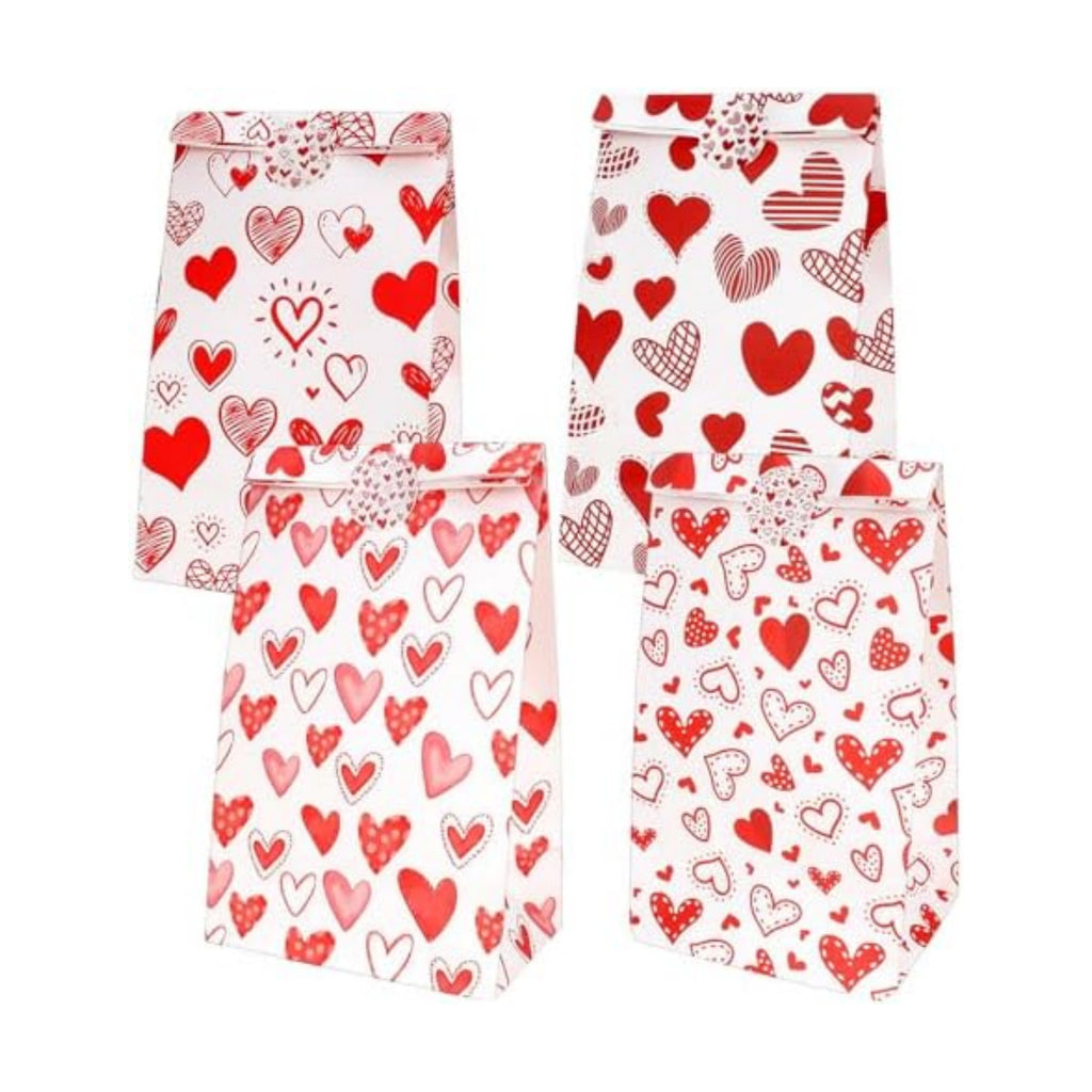 Valentines Bags for Kids Class 24 PCS Valentine Paper Bags with Stickers for Gifts Treat Goodie Candy Snack Goody Cookie Wrap Galentines Valentines Day Party Favors Supplies Decorations Baggies Pouch