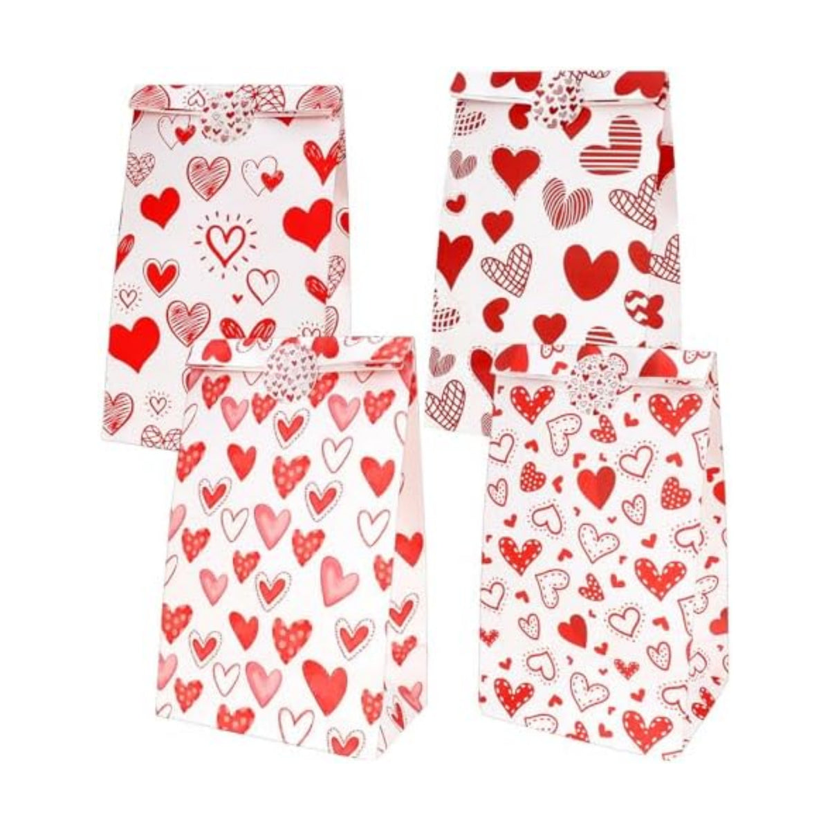 Valentines Bags for Kids Class 24 PCS Valentine Paper Bags with Stickers for Gifts Treat Goodie Candy Snack Goody Cookie Wrap Galentines Valentines Day Party Favors Supplies Decorations Baggies Pouch
