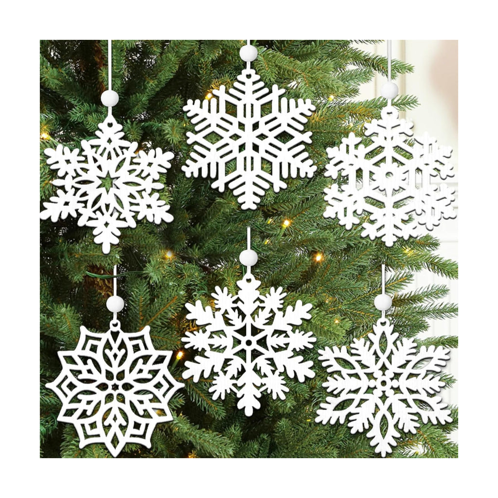 White Snowflake Wood Ornaments Christmas Snowflakes Wooden Cutouts 3 Inches
