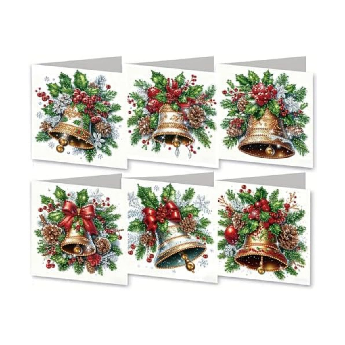6Pcs Christmas Greeting Card DIY Diamond Art Painting Greeting Cards Blessing Folding Card Kit with White Envelopes Diamond Arts Crafts for Birthday Festival Gift-Bell