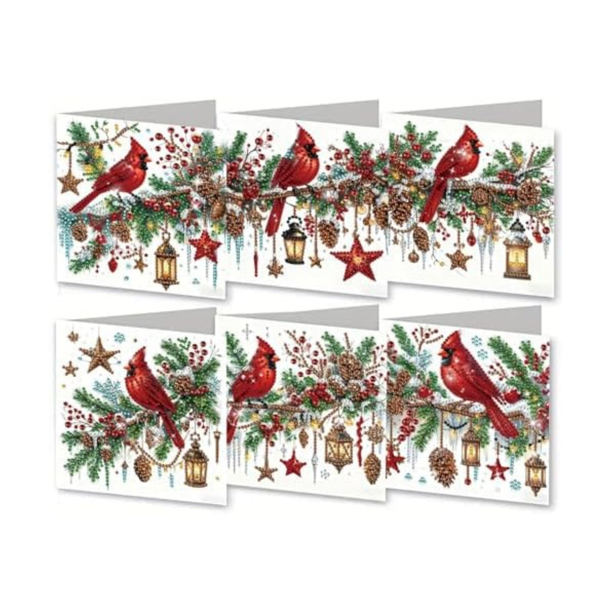 6Pcs Christmas Greeting Card DIY Diamond Art Painting Greeting Cards Blessing Folding Card Kit with White Envelopes Diamond Arts Crafts for Birthday Festival Gift-Cardinal