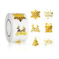 500Pcs Christmas Stickers Roll - Hot Stamping Snowflake Self-Adhesive Sealing Stickers,Gold Sparkly Waterproof Decals for Christmas Party Envelope Scrapbook Decor（ 6 Pattern Designs）