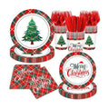 Christmas Plates and Napkins Party Decoration Serve 24, Red Green Merry Christmas Tree Buffalo Plaid Tableware Disposable Paper Plates,Napkins,Cups,Forks,Knives for Xmas Holiday Supplies Decor