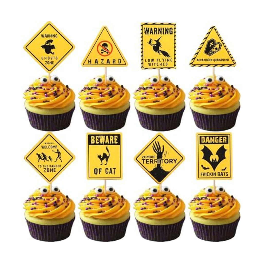 Rsstarxi 40 Pack Halloween Cupcake Toppers Beware Danger Ghost, Bat, Cat, Zombi Cupcake Picks Scary Halloween Decorations for Baby Shower Happy Boo Day Birthday Party Cake Decorations