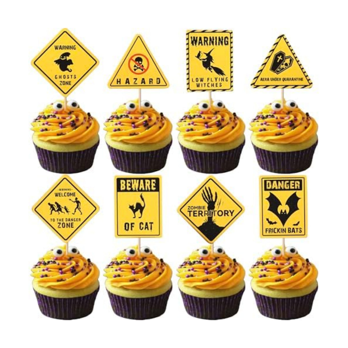Rsstarxi 40 Pack Halloween Cupcake Toppers Beware Danger Ghost, Bat, Cat, Zombi Cupcake Picks Scary Halloween Decorations for Baby Shower Happy Boo Day Birthday Party Cake Decorations