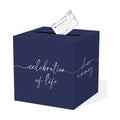 QISOLIY Navy Blue Celebration of Life Card Box with Silver Lettering, Share a Memory Funeral Card Box for Memorial Service, Remembrance Table Decor, Memory Box for Sympathy Condolence Messages