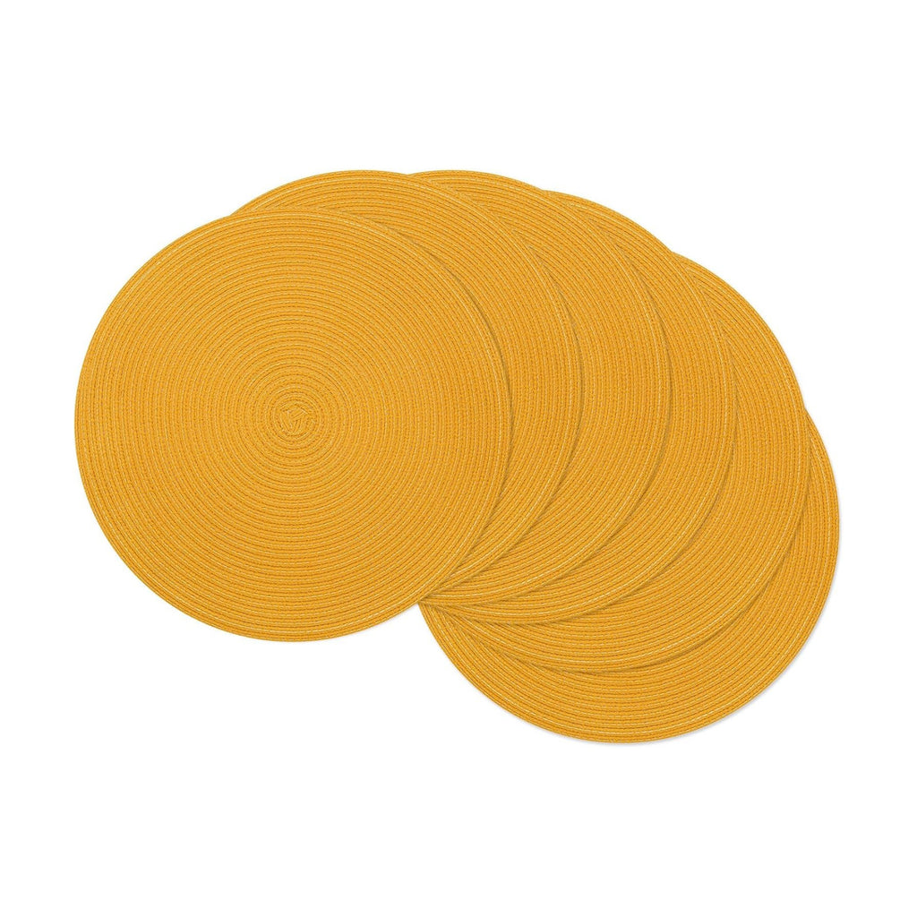SHACOS 15 inch Round Braided Placemats Set of 6 Non Slip Washable Kitchen Table Place Mats Cotton Polyester Heat Resistant Table Mats for Home Wedding Dinner Party Table Decor, Mustard Yellow