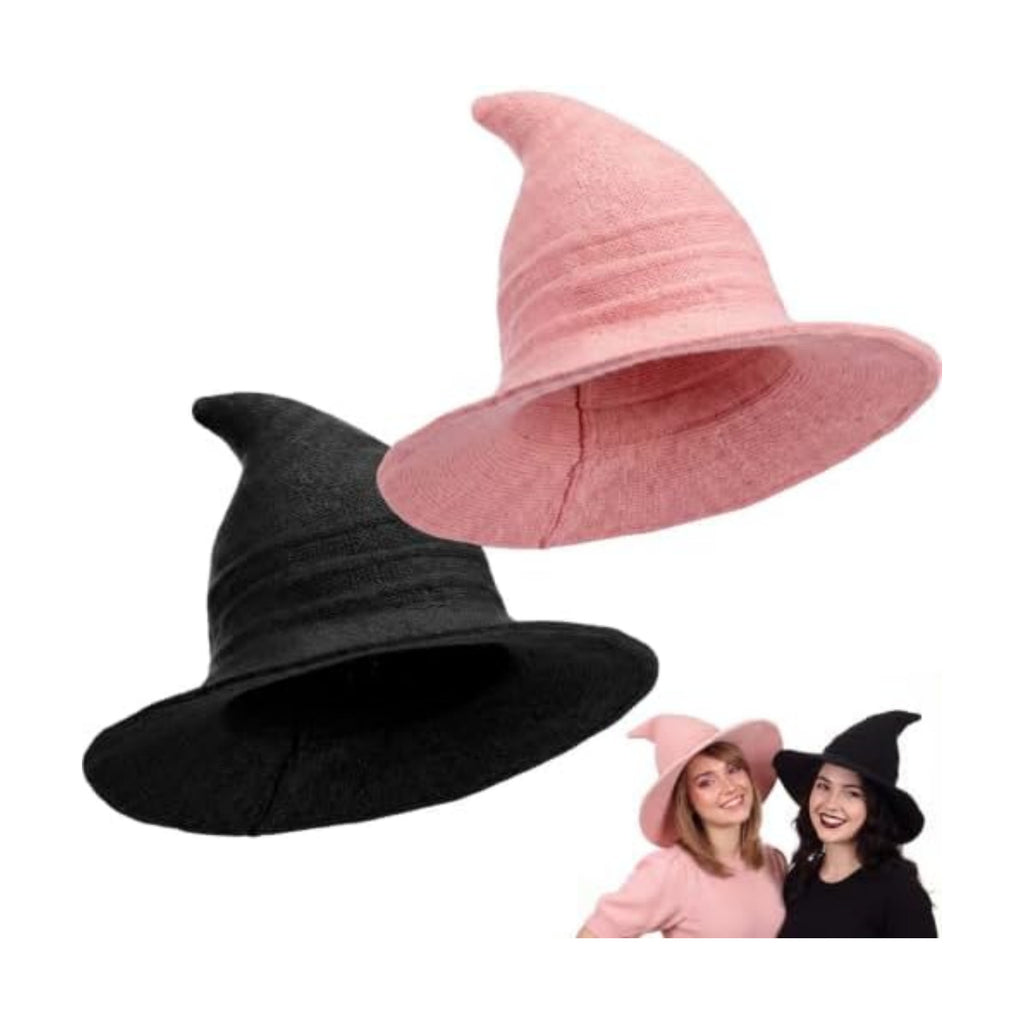 Boyiee Knitted Witch Hat Foldable Wide Brim Cap Pointed Felt Hat for Women Halloween Cosplay Costume Masquerade Accessory
