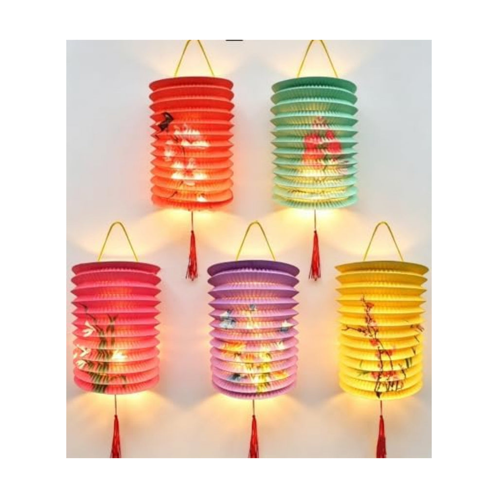 5PCS Paper Lanterns with LED Lights Valentines Day Chinese New Year'eve Spring Festival Lantern 6.3inches , Hanging Lighting Lanterns for Mid Autumn Dinner Birthday Party Decoration