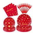 96 Pieces Valentine’s Day Love Tableware Set – Red and Gold Heart Disposable Plates, Napkins, and Forks for Romantic Dinners, Wedding, Anniversaries, and Valentine Celebrations – Serves 24 Guests