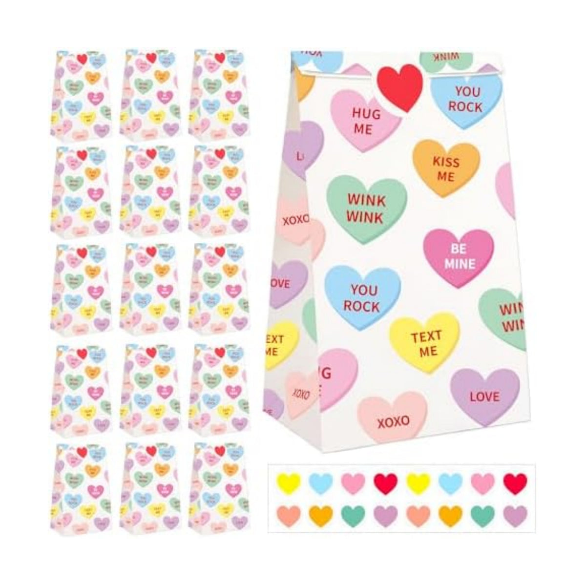 FEBSNOW Valentines Day Gift Bags 20PCS Conversation Hearts Paper Treat Bags