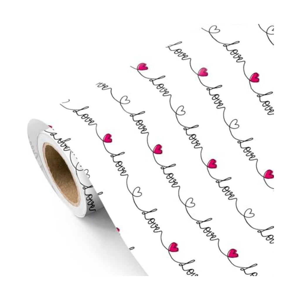 WRAPAHOLIC Valentines Day Wrapping Paper Roll - Mini Roll - 17 Inch x 16.5 Feet - Love Heart Wrapping Paper Perfect for Valentine's Day, Wedding, Anniversary, Birthday, Baby Shower