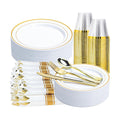 175 PCS White and Gold Plastic Dinnerware Set for 25 Guests