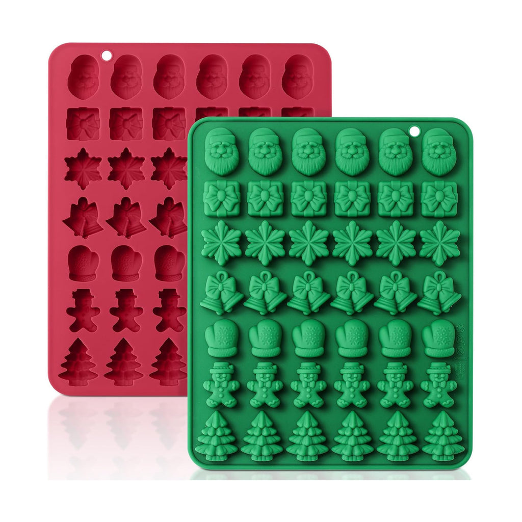 HKNMTT Christmas Silicone Molds for Xmas Candy Chocolate Wax Decor, 84 Cavity 7 Shapes Gummy Mould, Including Santa Gift Box Snowflake Bell Glove Tree Gingerbread Food Grade Holiday Baking DIY Moulds