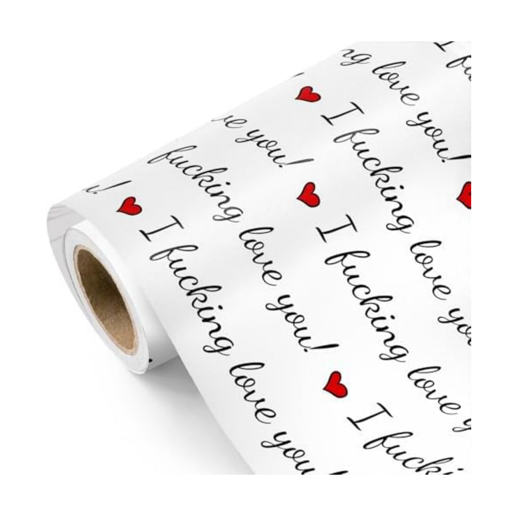 WRAPAHOLIC Funny Rude Valentines Day Wrapping Paper Roll - Mini Roll - 17 Inch x 16.5 Feet - I Fucking Love You Funny Wrapping Paper for Valentine's Day, Wedding, Anniversary, Adults Birthday