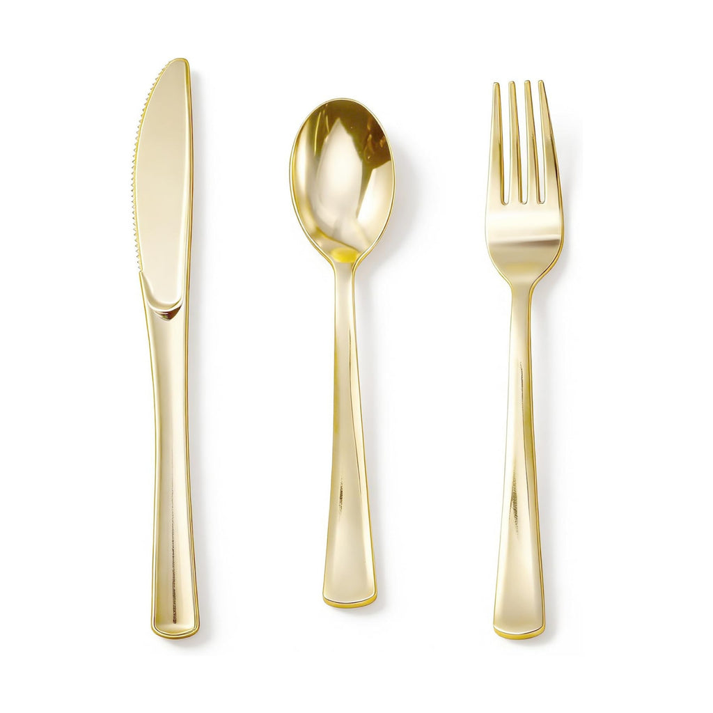 240PCS Gold Plastic Silverware, Gold Disposable Cutlery Set