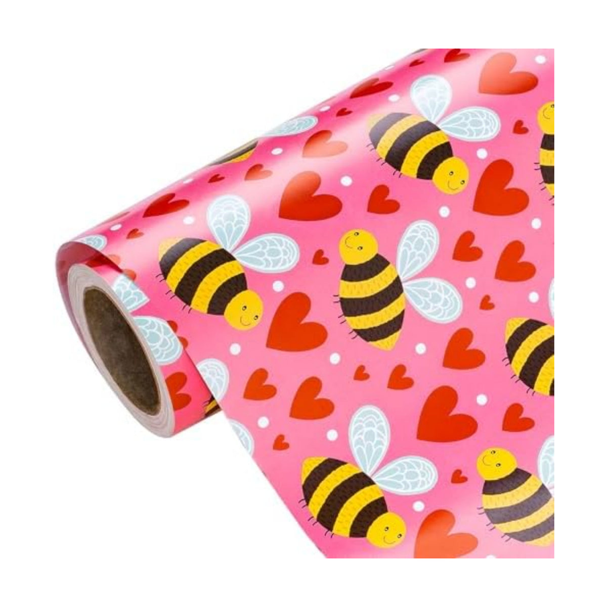 WRAPAHOLIC Valentines Day Wrapping Paper Roll - 17 Inch x 16.5 Feet - Sweet Hearts and Bee Wrapping Paper Perfect for Valentine's Day, Wedding, Anniversary, Birthday