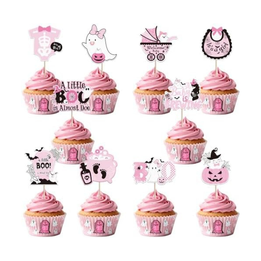 Rsstarxi 40 Pack Halloween Baby Shower Cupcake Toppers Halloween Ghost A Baby Is Brewing Gneder Reveal Cupcake Picks Decorations for Boo Spooky Girls Birthday Party Cake Decorations Supplies Pink