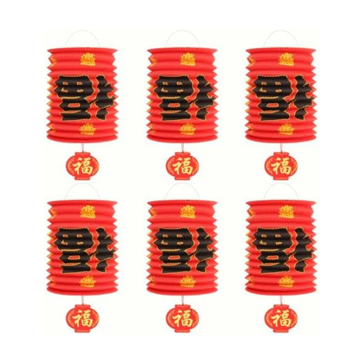 2026 Chinese New Year Decorations Set,6Pcs Red Paper Fu Lanterns for Ceiling, Year of The Horse Lunar Spring Festival Party Supplies for Home, Restaurant, Store,6.3 x 9.8 Inch
