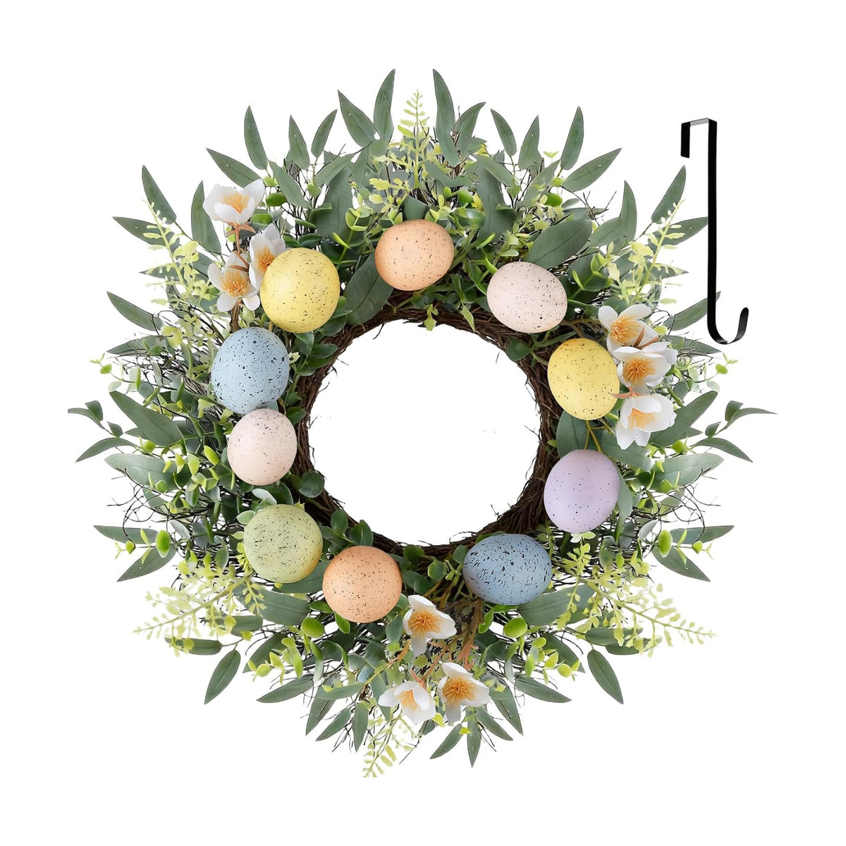 24 Inch Easter Spring Wreath with Eggs for Front Door Decor