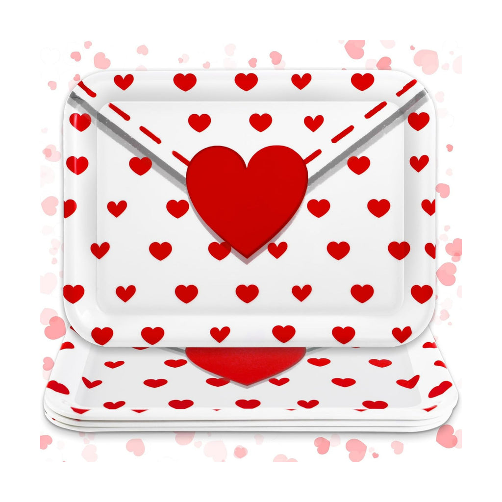 JarThenaAMCS 3Pcs Valentine' s Day Serving Trays Reusable Serving Dishes Red Heart Love Letter Platter for Wedding Party Sharing Snacks Fruits Dessert, 13 x 10 Inch