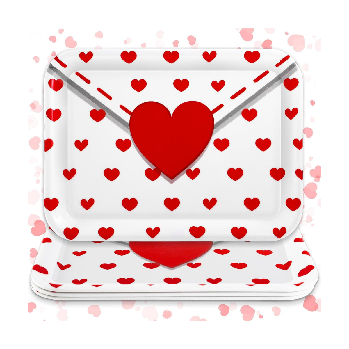 JarThenaAMCS 3Pcs Valentine' s Day Serving Trays Reusable Serving Dishes Red Heart Love Letter Platter for Wedding Party Sharing Snacks Fruits Dessert, 13 x 10 Inch