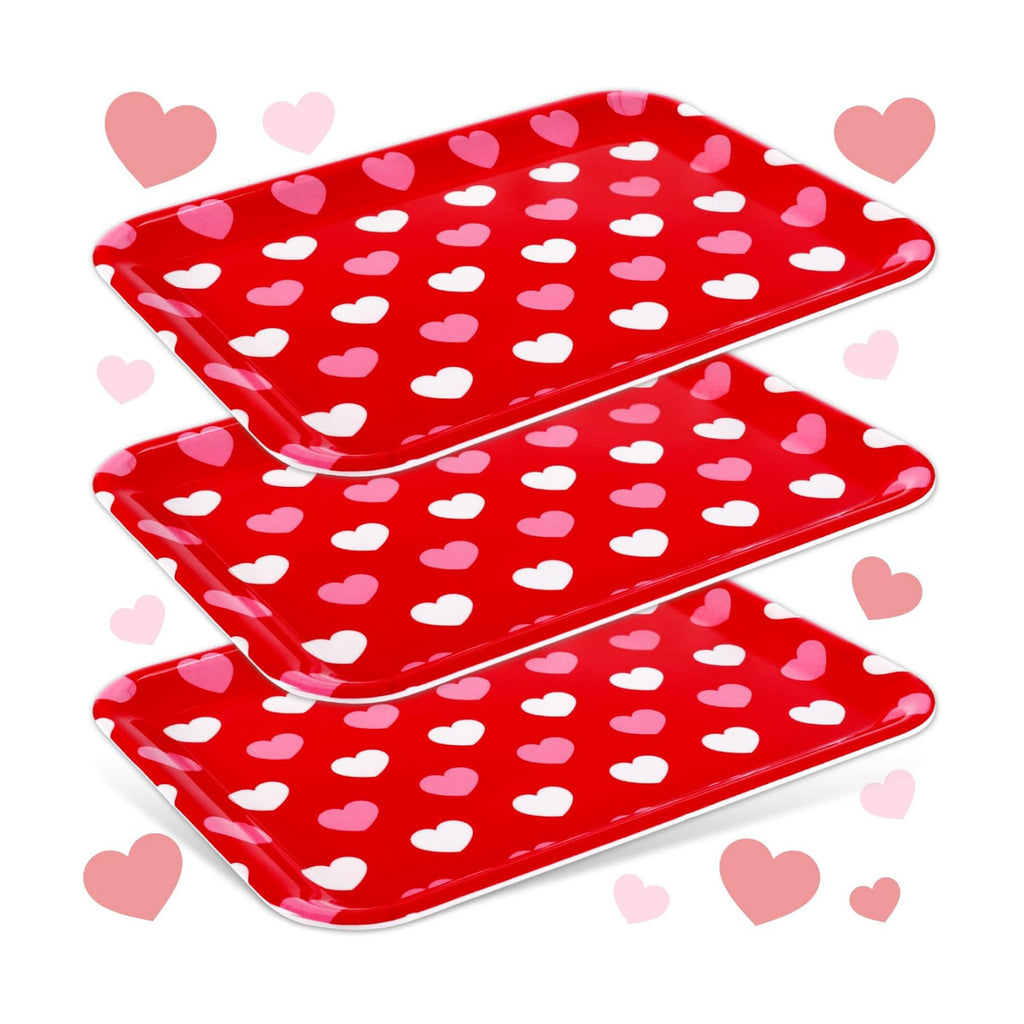 JarThenaAMCS 3Pcs Valentine' s Day Serving Trays Reusable Serving Dishes Red Pink Heart Decorative Platter for Wedding Party Sharing Snacks Fruits Dessert, 13 x 10 Inch