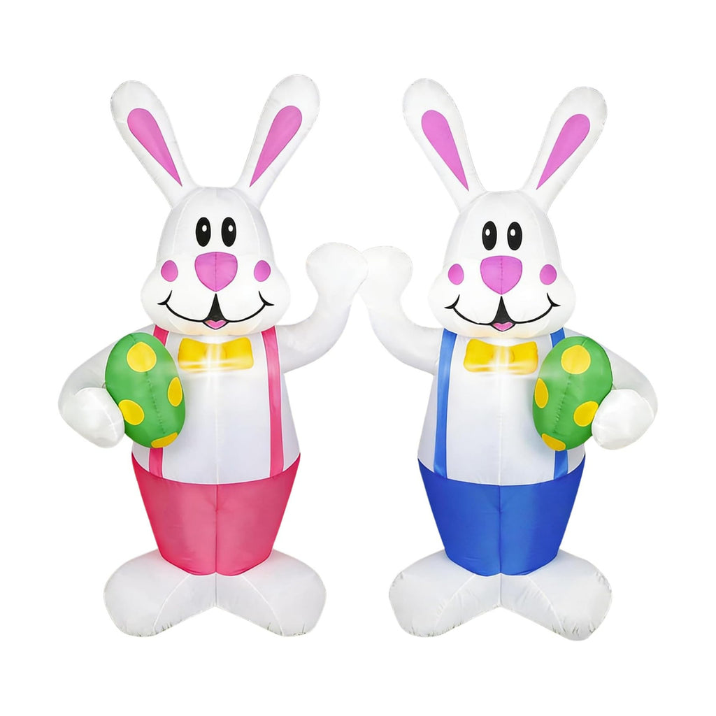 Set of 2PCS, 6.2FT H Lovely Spring Inflatable Bunnies Holding Easter Egg, Easter Bunny Blow up Yard Decorations Giant Bunny for Holiday Party Indoor Outdoor Decorations