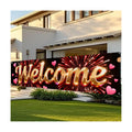 Nuxovilar Welcome Home Banner Golden Red Firework 17.7x78.7 Polyester