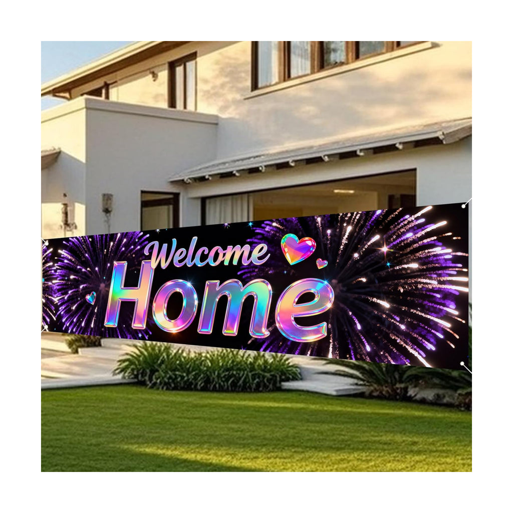 Nuxovilar Welcome Home Banner Rainbow Holographic 17.7x78.7 Polyester