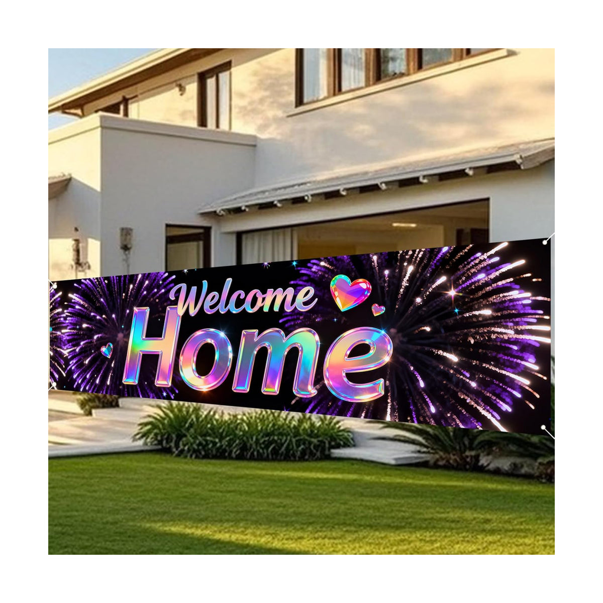 Nuxovilar Welcome Home Banner Rainbow Holographic 17.7x78.7 Polyester