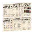 70Pcs 70th Birthday Party Games Born In 1956 Fun 1956 Trivia Music Slang Books Game Double-Sided Game Cards Vintage 70th Birthday Party Supplies for 70 Year Old Activity Anniversary Class Reunion