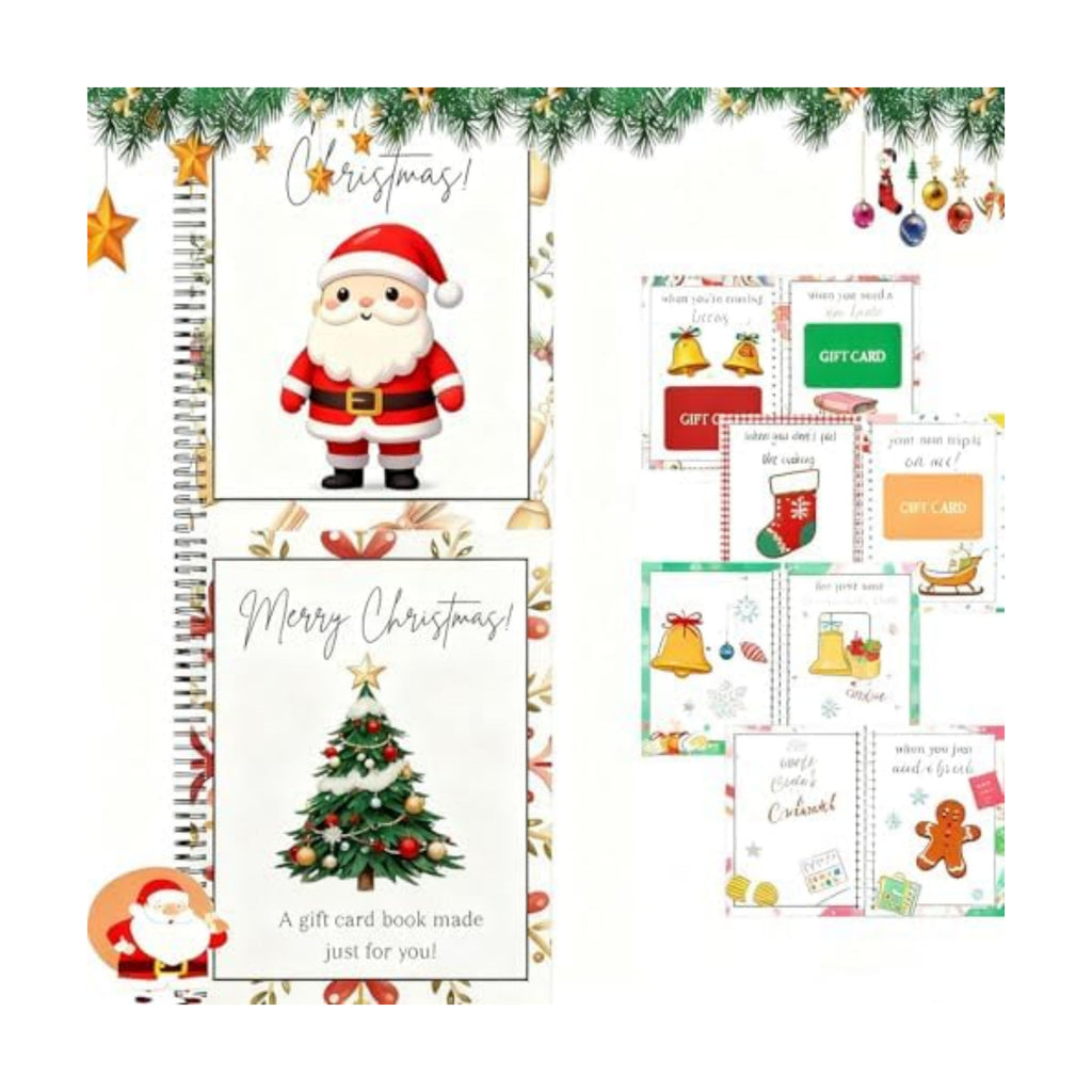 Christmas Stocking Stuffer 2Pcs Christmas Gift Card Book for Adults, Merry Christ-mas Gift Cards, 5x7 Color Spiral Bound Card Book- Surprises On Every Page, DIY Personalized Xmas Gifts for Family, Friends, Students