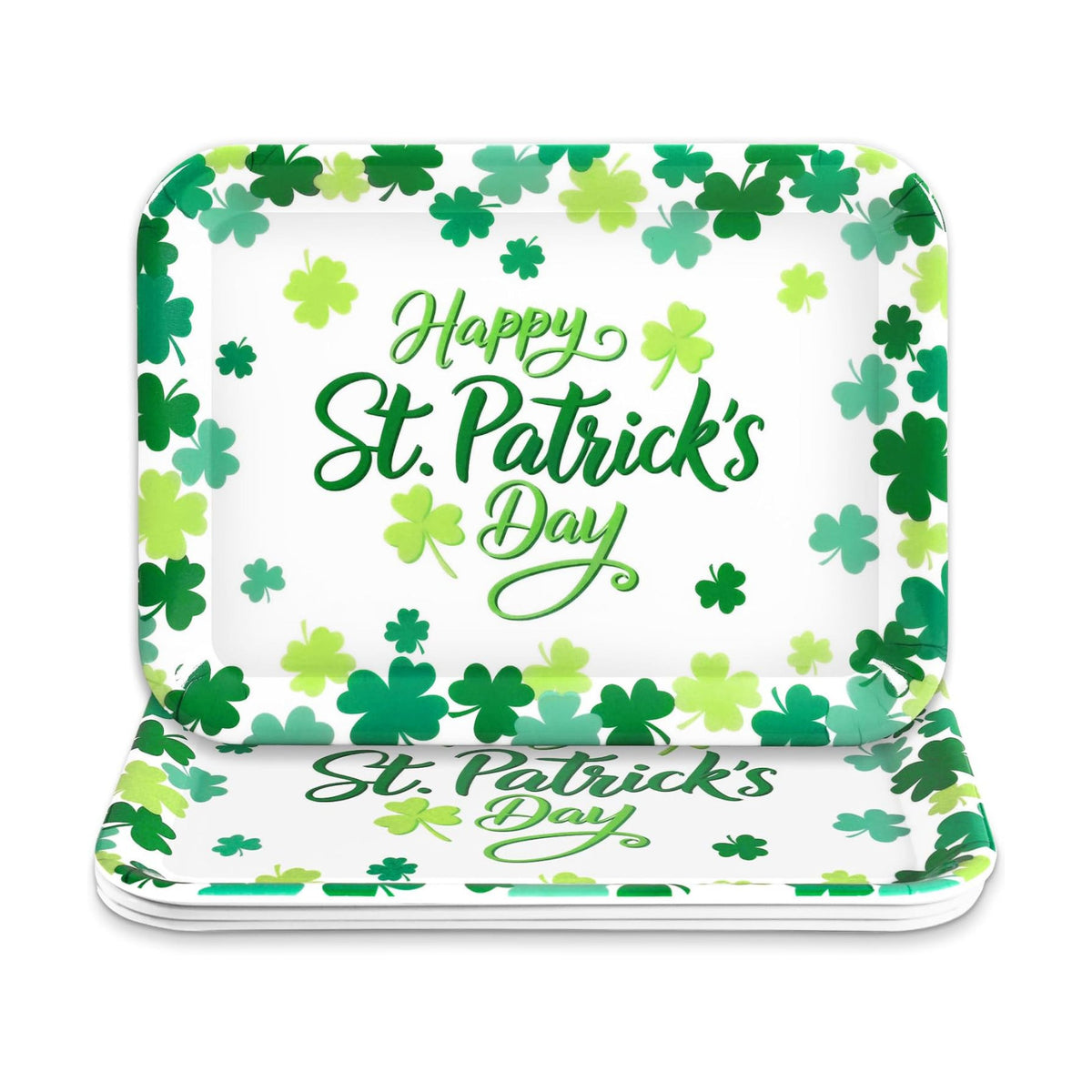 JarThenaAMCS 3Pcs Happy St. Patrick' s Day Serving Trays Shamrock Reusable Serving Dishes Lucky Clover Platter for Irish Holiday Party Sharing Snacks Fruits Dessert, 13 x 10 Inch