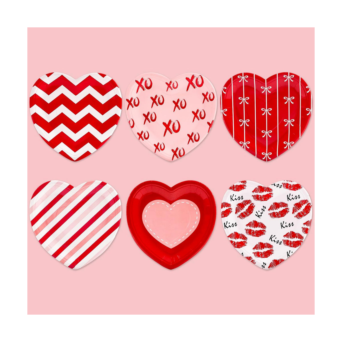 Whaline 60Pcs Valentine's Day Paper Plates Heart Shaped Dessert Plates Red Pink White Romantic Disposable Tableware for Mother's Day Anniversary Wedding Birthday Party Table Decor Supplies