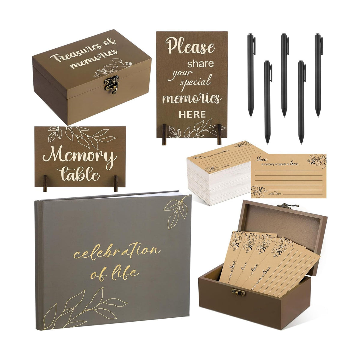 Celebration of Life Guest Book Funeral Memory Cards, White Leaf