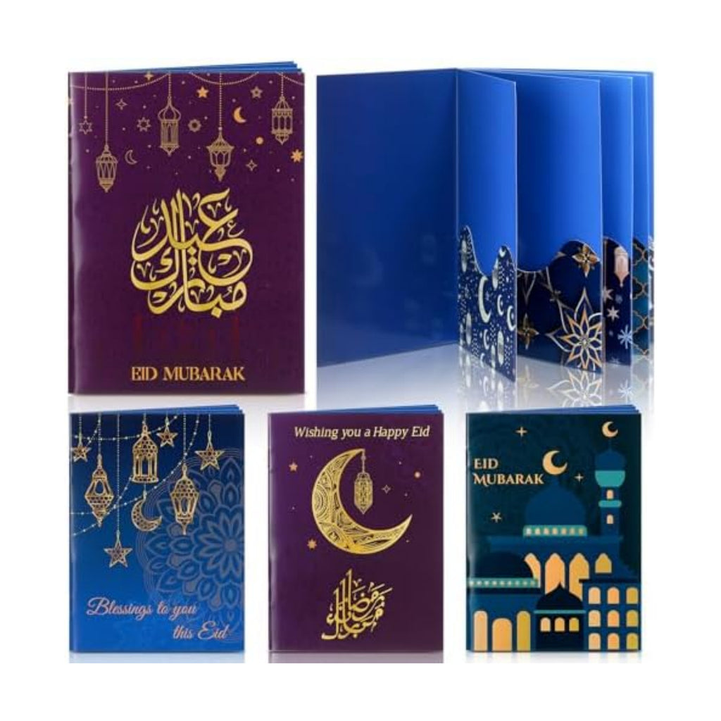 AmazingSpark 4 Set Ramadan Gift Card Booklet for Cash Mubarak Cardboard Money Holder Book Ramadan Gift Decorations Islamic Muslim Money Card Sleeve Party Favor for Eid Al-Fitr or Eid Al-Adha