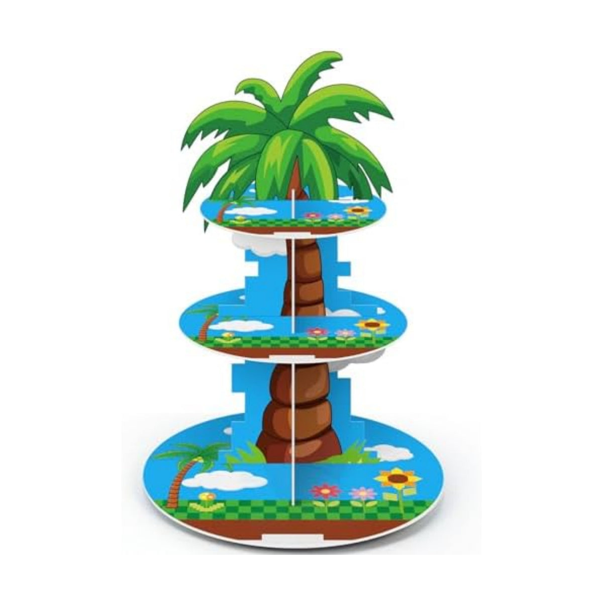 Blue Cupcake Stand Cartoon Themed Birthday Party Decorations 3 Tier Palm Tree Dessert Cake Toppers Stand Decorations Cupcake Holder Tower for Video Games Party Supplies Pixel Baby Shower