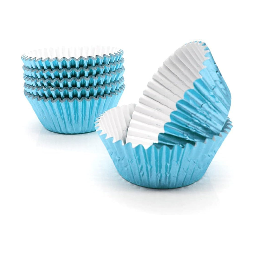 Light Blue Foil Cupcake Liners,GOLF 100Pack Metallic Baking Cups Standard Size