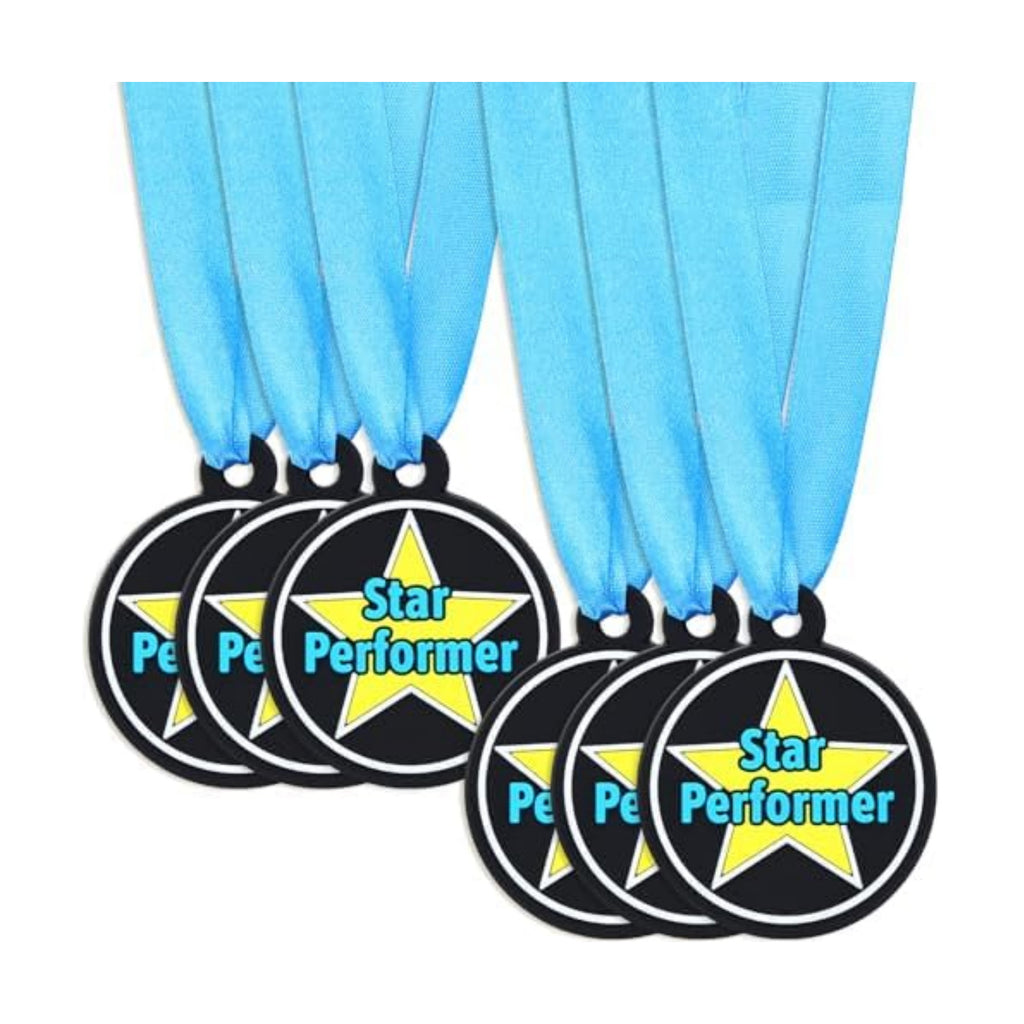 AmazingSpark 60 Pcs Star Performer Award Medals, 2 Inch Rubber Medals Bulk Winner Encourage Team Participation for Kids Adults Trophy Award Prize Gift Competitions Graduation Party