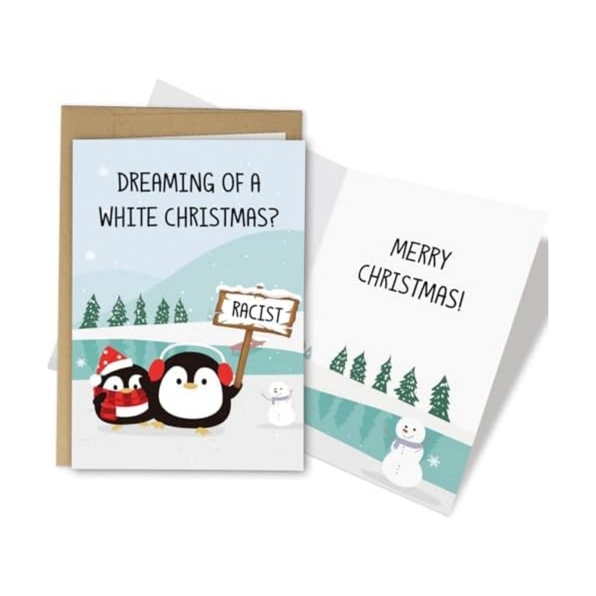 Funny Penguin Christmas Card for Men Women, Dark Humor Xmas Card, Sarcastic Holiday Cards Gift for Friend Brother Sister, Dreaming of a White Christmas