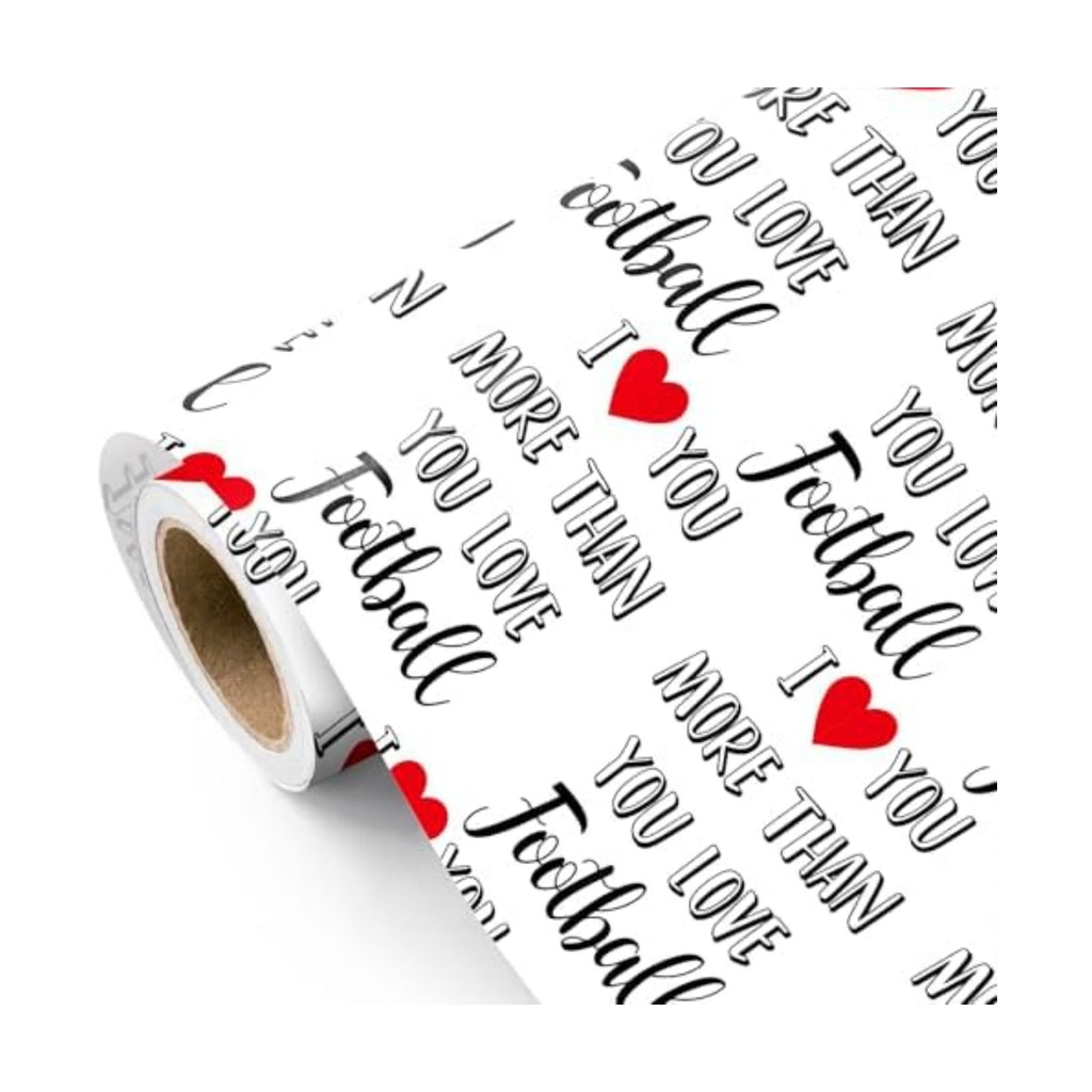 WRAPAHOLIC Funny Valentines Day Wrapping Paper Roll - Mini Roll - 17 Inch x 16.5 Feet - I Love You More Than Football Wrapping Paper for Valentine's Day, Anniversary, Sports Lover, Boyfriend