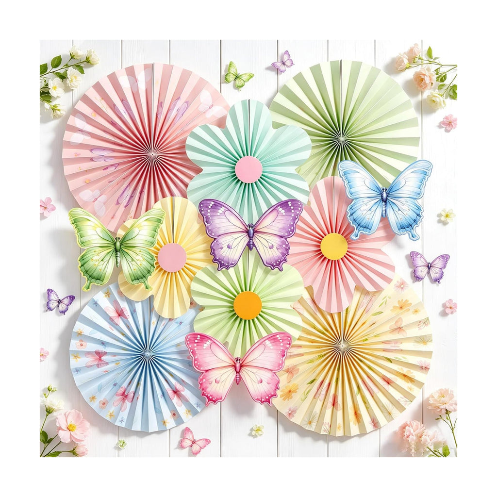 Pastel Paper Flower Butterfly Decoration Pastel Classroom Ceiling Decor Paper Fans Butterfly Party Decorations for Wall Office Classroom Women Birthday Baby Shower Back to School Decor