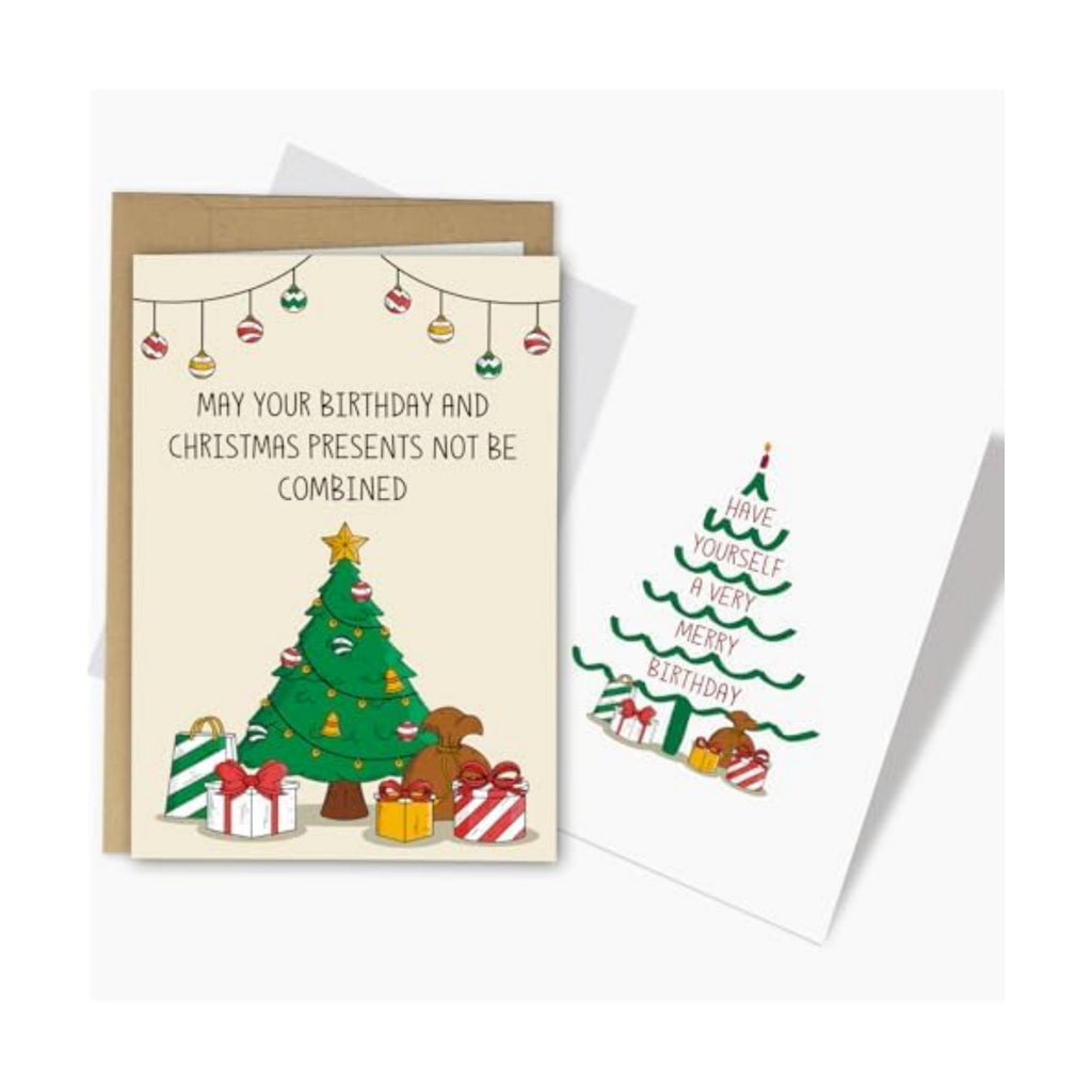 Funny Christmas Birthday Card for Him Her, Humorous December Bday Card Gift for Friends Sister Brother, May Your Birthday And Christmas Presents Not Be Combined