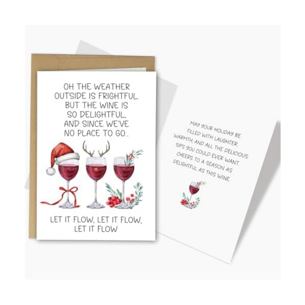 Funny Wine Christmas Card for Women Men, Humorous Christmas Card for Wine Lover, Merry Xmas Cards Gift for Friends Family, Let It Flow