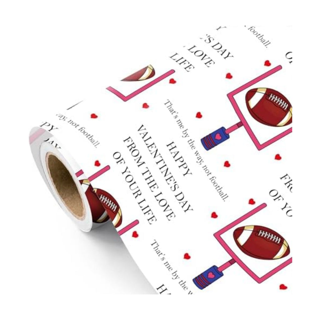 WRAPAHOLIC Funny Valentines Day Wrapping Paper Roll - Mini Roll - 17 Inch x 16.5 Feet - From the Love of Your Life and Football Wrapping Paper for Valentine's Day, Anniversary, Wedding