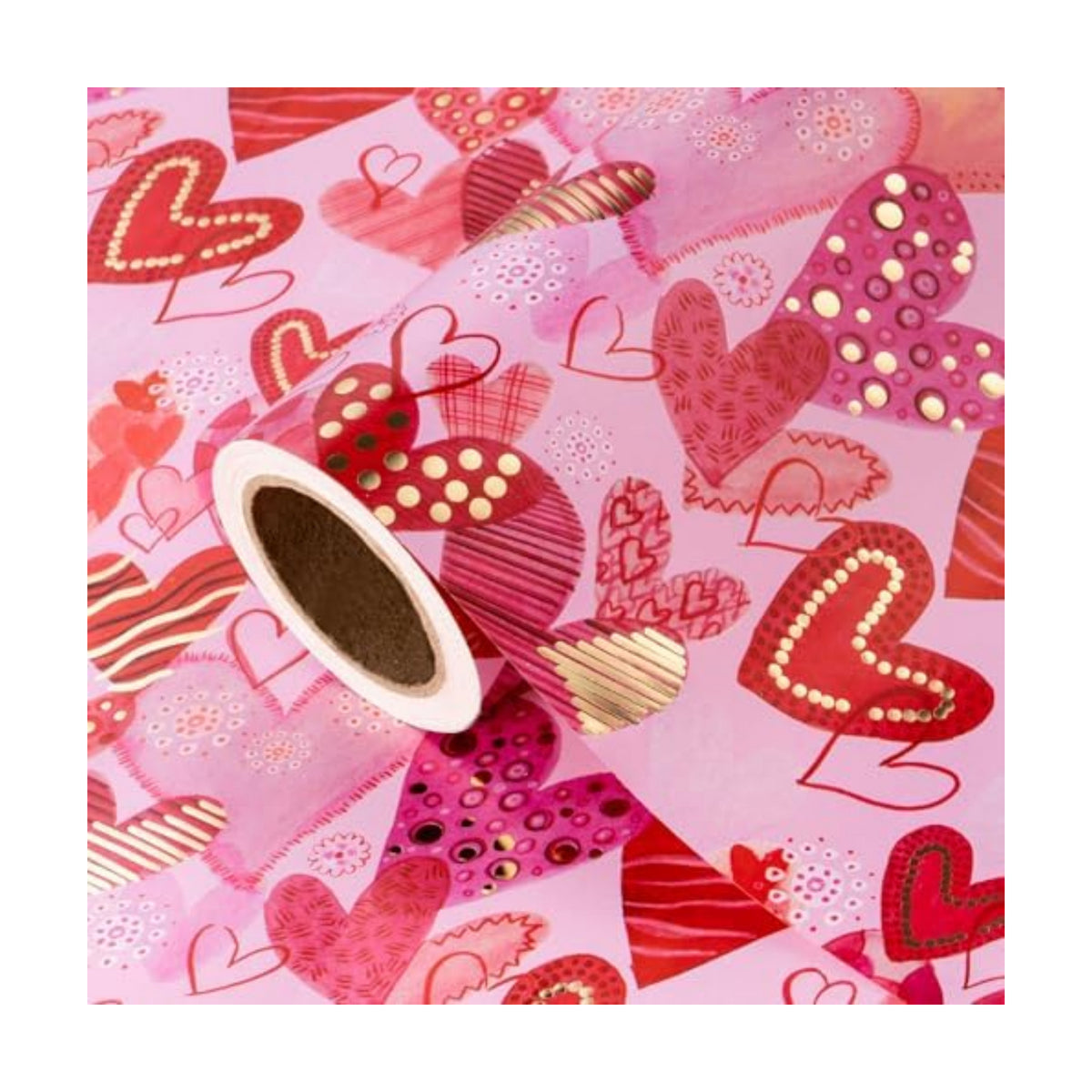 WRAPAHOLIC Valentines Day Wrapping Paper Roll - Mini Roll - 17 Inch x 16.5 Feet - Sweet Heart Wrapping Paper with Gold Foil Design for Valentine's Day, Anniversary, Birthday, Wedding, Baby Shower