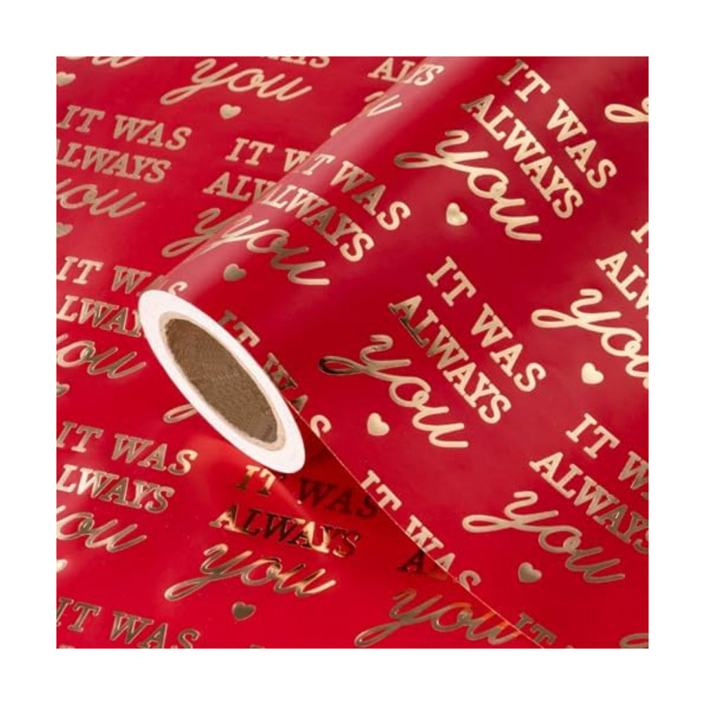 WRAPAHOLIC Valentines Day Wrapping Paper Roll - Mini Roll - 17 Inch x 16.5 Feet - Red Wrapping Paper with Gold Foil It Was Always You for Valentine's Day, Anniversary, Birthday, Wedding