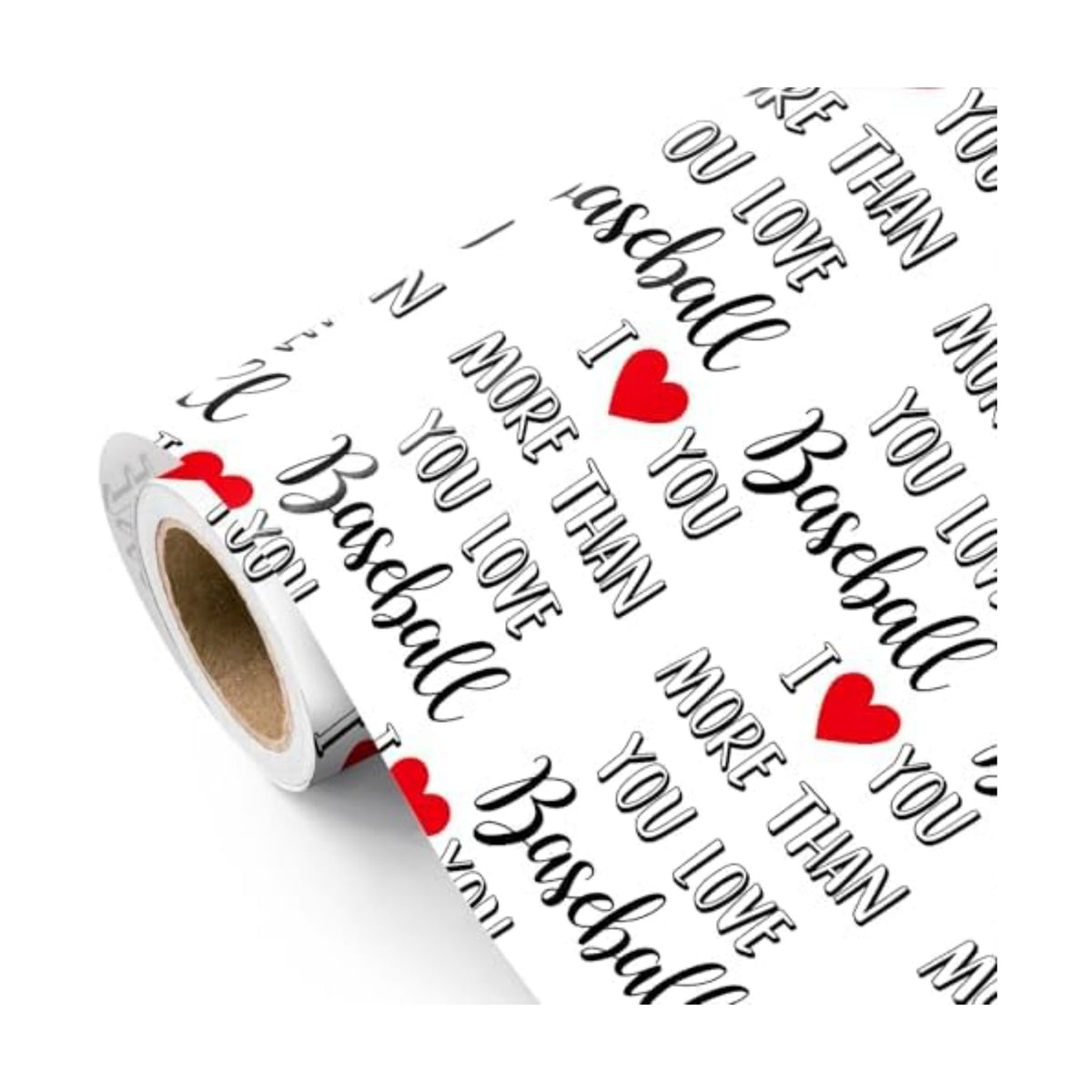 WRAPAHOLIC Funny Valentines Day Wrapping Paper Roll - Mini Roll - 17 Inch x 16.5 Feet - I Love You More Than Baseball Wrapping Paper for Valentine's Day, Anniversary, Birthday, Boyfriend, Husband